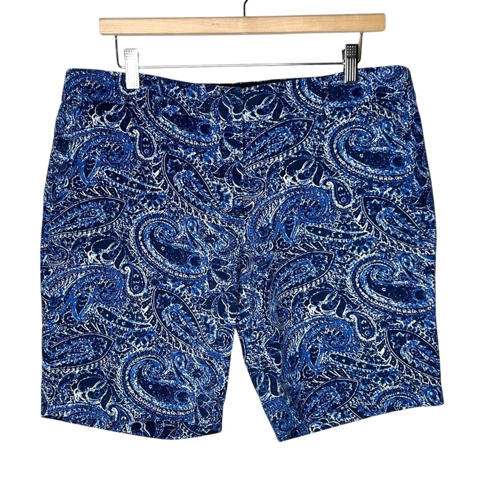 Adrienne Vittadini Chino Short Size 12 Paisley Short Bermuda Blue